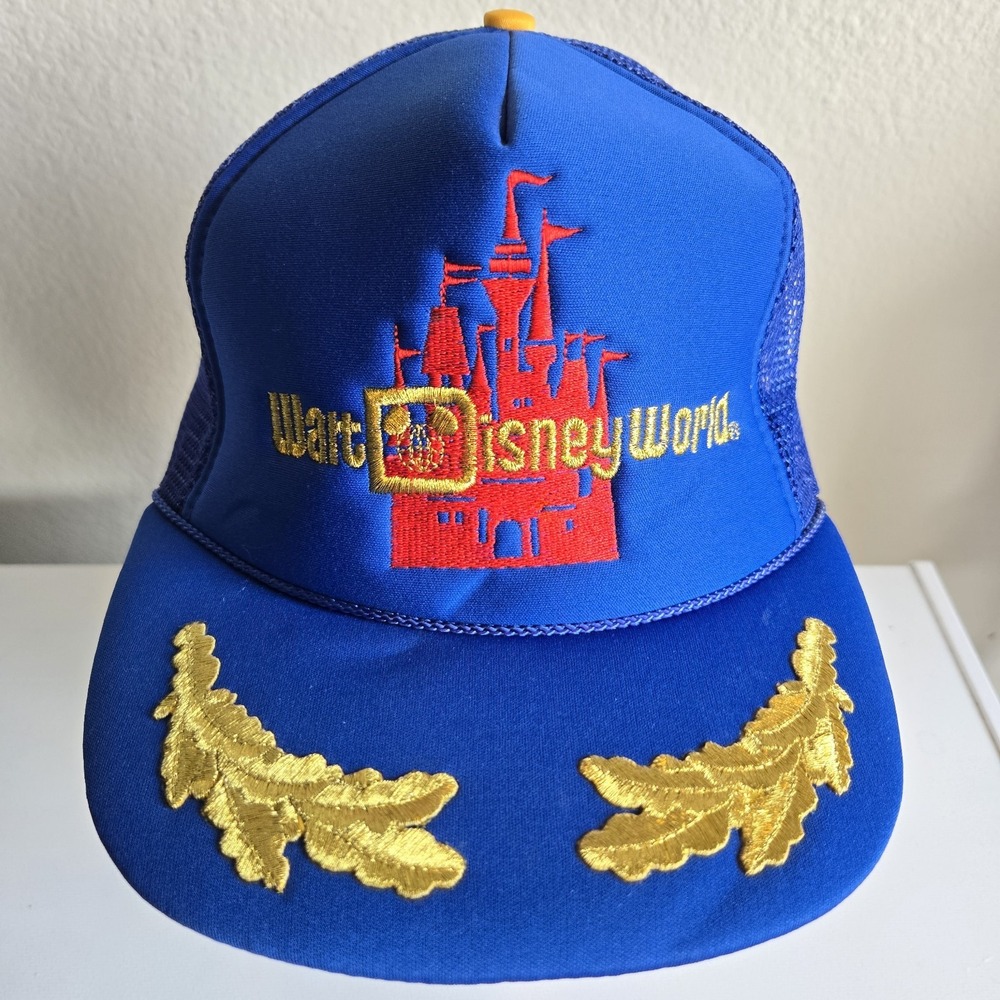 Vintage 80s Walt Disney World Trucker Hat Cap Snapback Adjustable Blue Adult